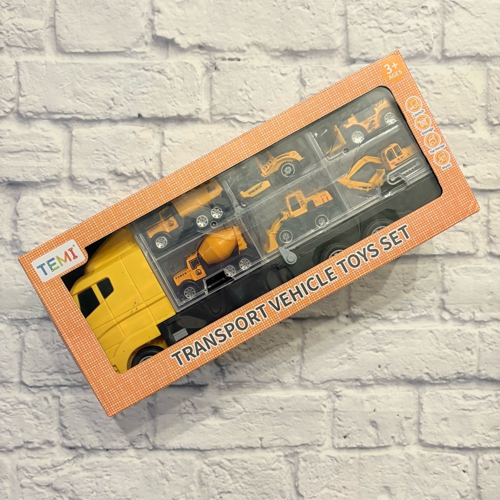 NIB Temi transportation trucks set + semi truck w storage